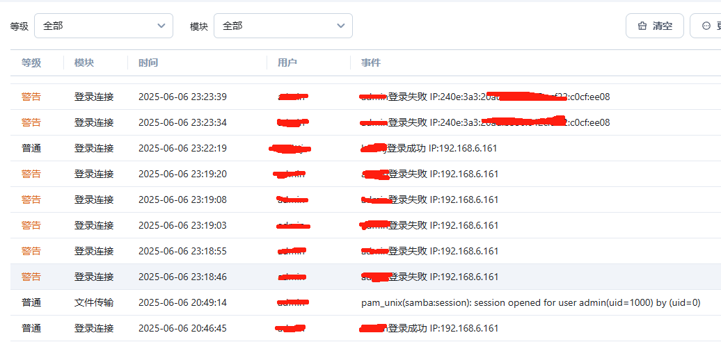 飞牛系统日志显示22点41分前后没有用户登录操作.png