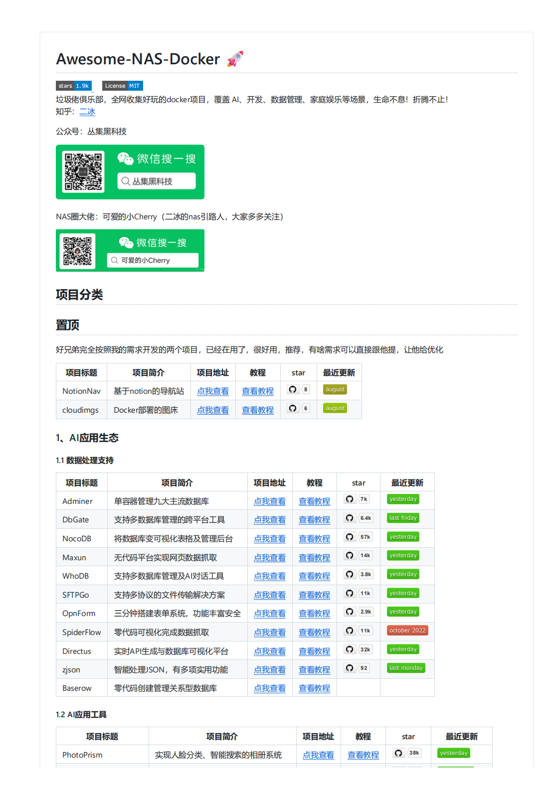 一个专注于NAS和Docker部署的开源项目合集，覆盖AI、开发、数据管理、多媒体、运.png